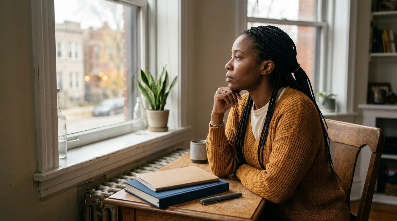 Speed versus ceiling trade-off: founder thinking at a window desk with two stacked notebooks