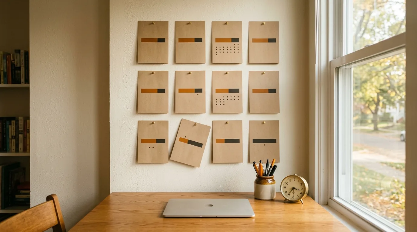 First 90 days of blogging: writer drafting a post longhand at a sunlit desk with laptop pushed aside