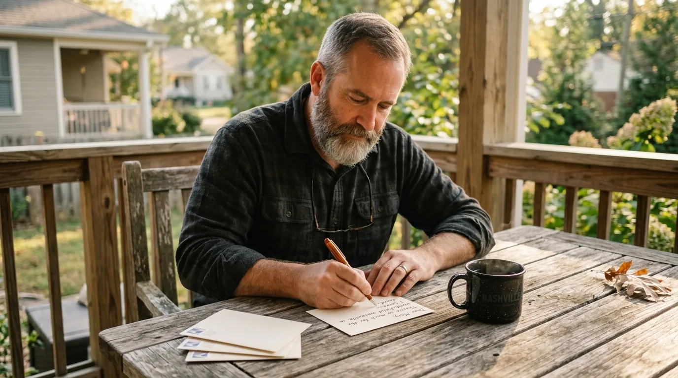 Personal outreach the old way: writing individual notes at a porch table, the mindset behind earning links